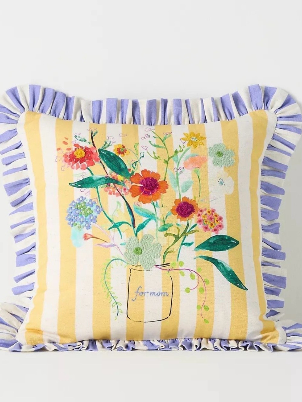 MSRP $78 Mother's Day Cotton Embroidered Printed Floral Pillow